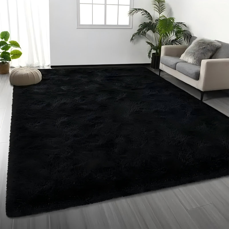 Soft black shag area rug, Rectangle 6' x 9'