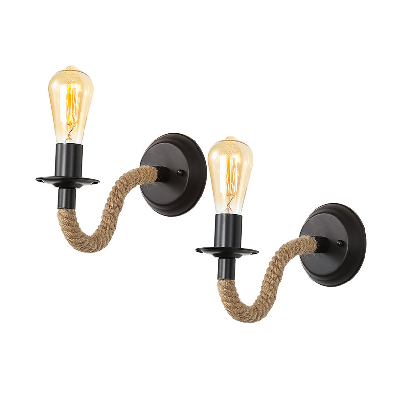 Salih 1-Light hemp rope Black Armed Wall Lamp