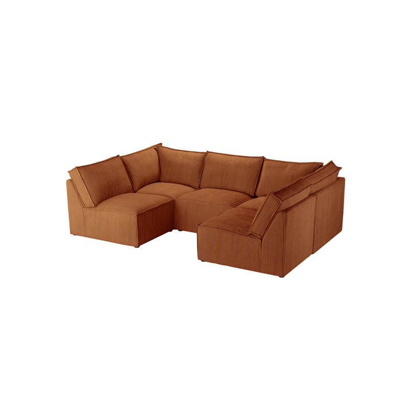 Beadie 5-Piece Corduroy Cord Corner Sofa , Orange