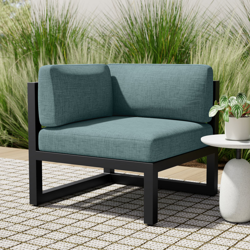 Smith Outdoor Corner Chair with Sunbrella Cushions, Canvas Charcoal Sunbrella® Canvas, Black