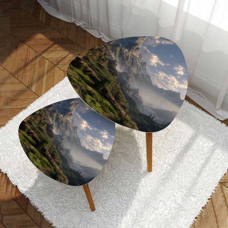 Ensemble de 2 tables basses gigognes triangulaires Sunrise Machu Picchu