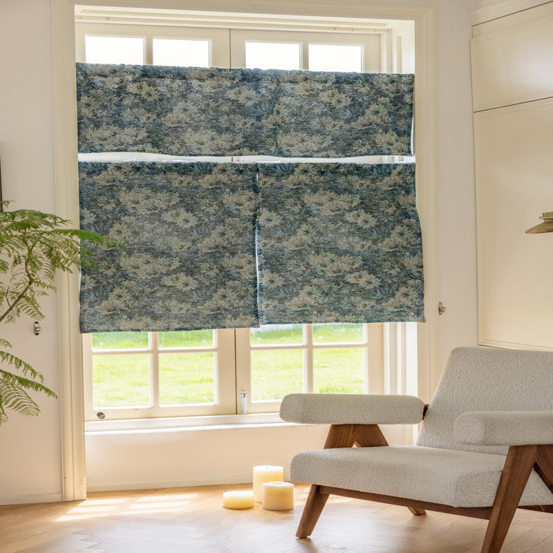 Polyester Small Short Curtains 2 Panels, Floral, Blue, 52" W x 84" L