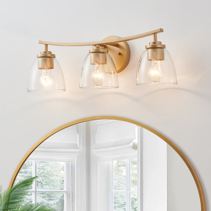3-light Clear Glass Dimmable Vanity Light, Antique Brass
