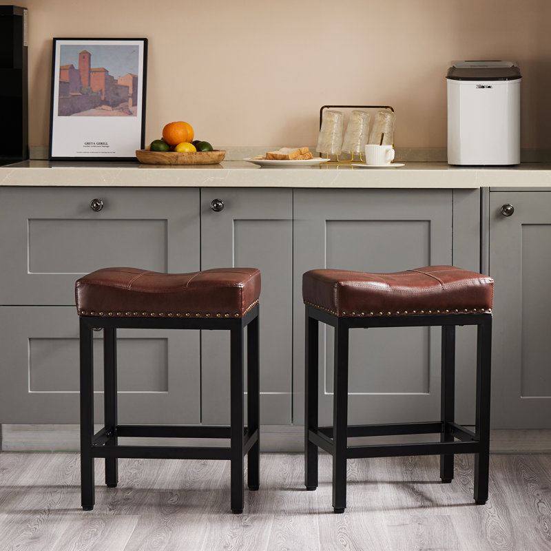 Tabouret de comptoir 24,21 po Michille, Siège brun / cadre noir, 2