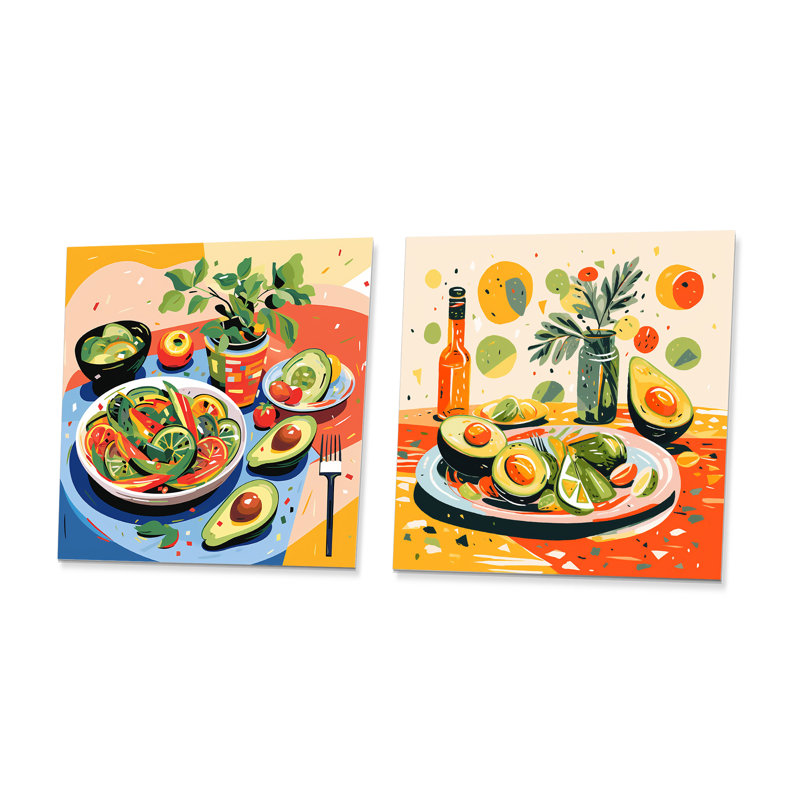 Vert et rouge avocat impressionniste I, H 29 po x l 58 po