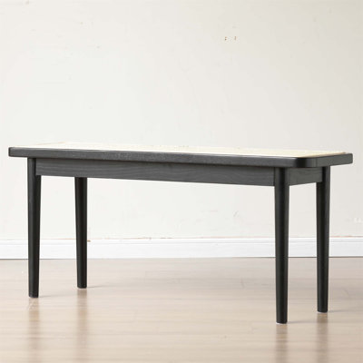 Modern Style Solid Wood Dining Bench With Rattan Detail, Versatile And Sturdy For Bedroom, Entryway, And Living Room