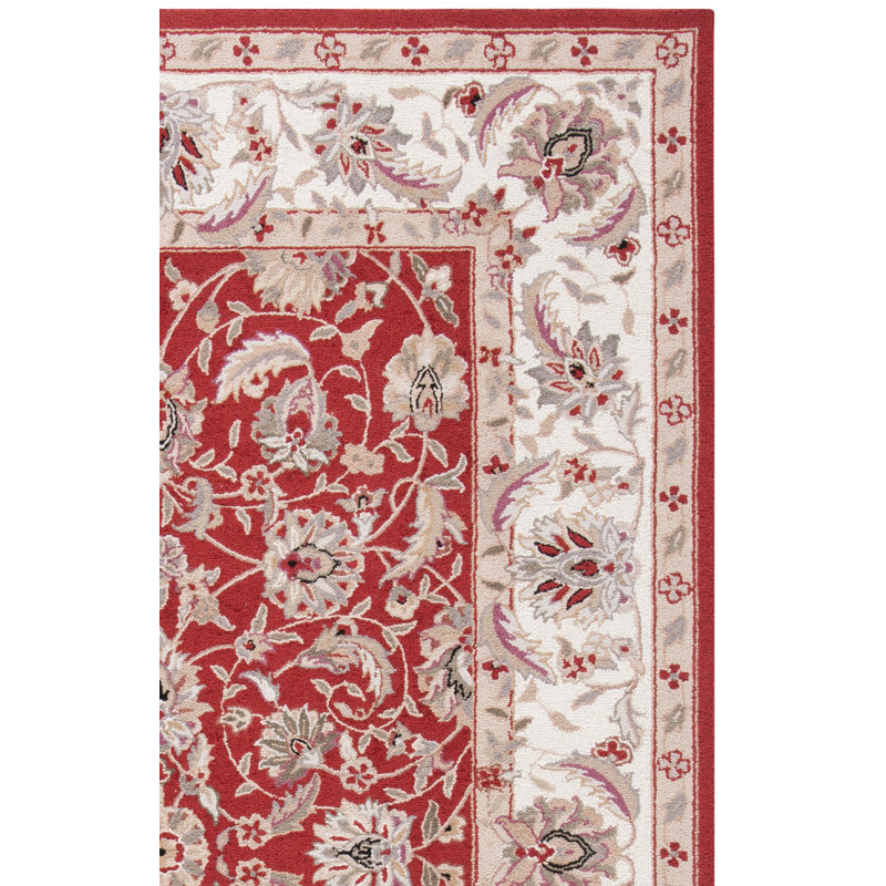 Hollander Oriental Handmade Hooked Wool Burgundy/Ivory Area Rug, Rectangle 2'9" x 4'9"