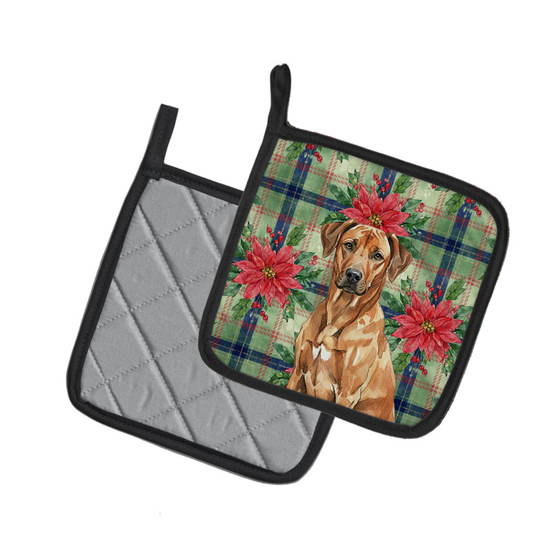 Paire de supports à casseroles Rhodesian Ridgeback Christmas Poinsettas