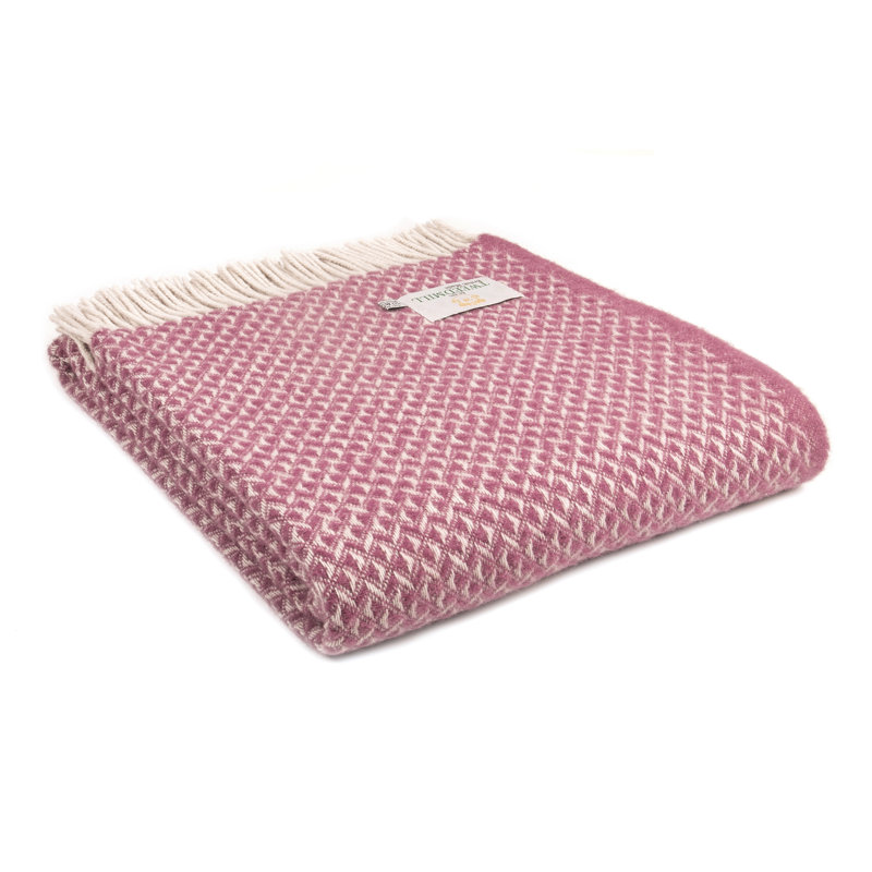 Lifestyle Diamond Throw Geometric Blanket with Fringe, Pink