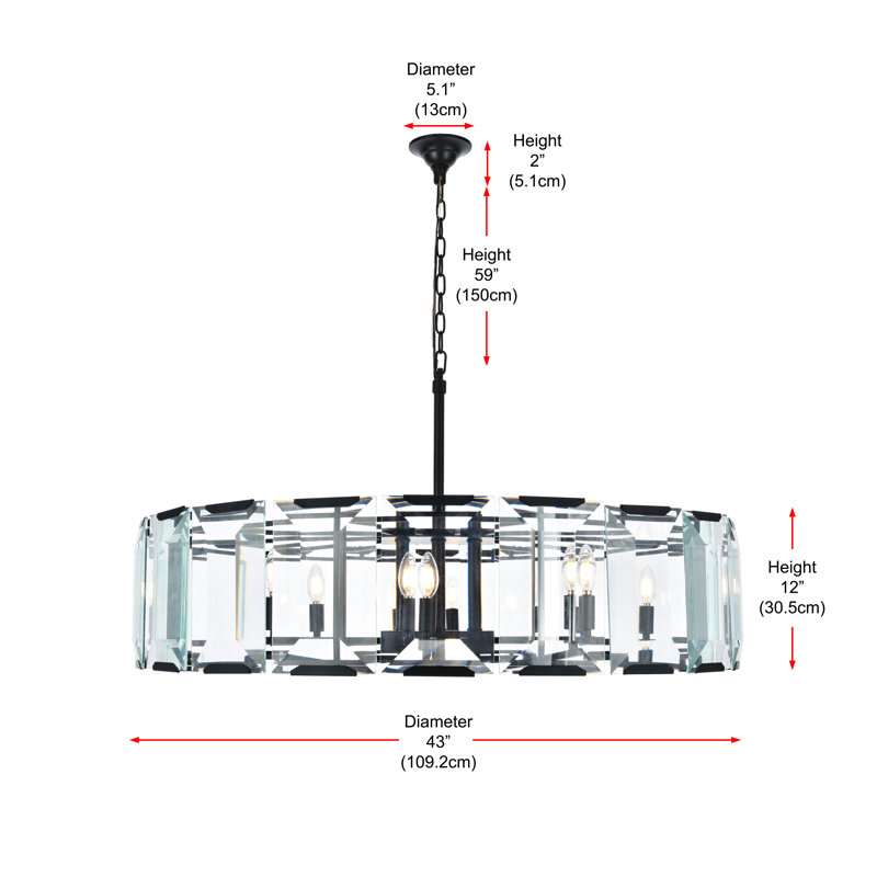 Lustre tambour unique à 10 lumières Fouke, Noir mat (mat)
