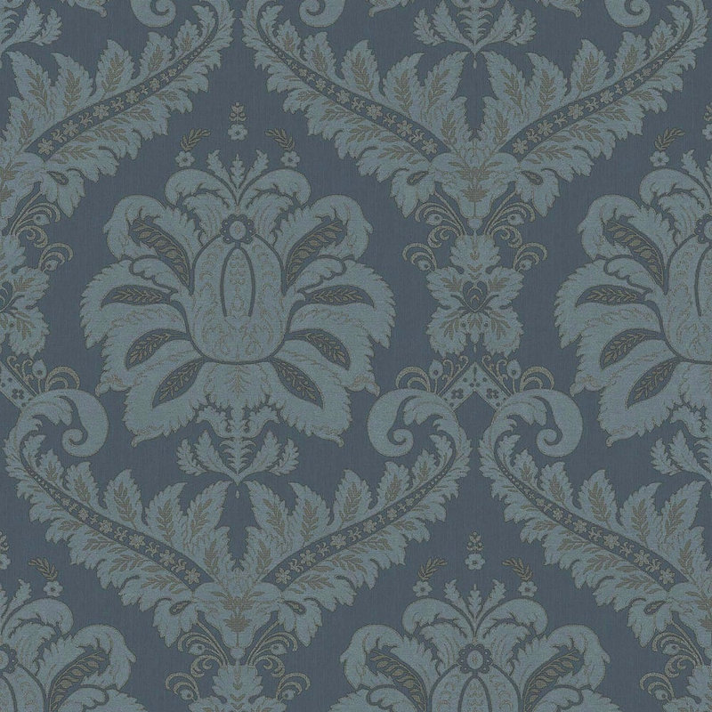 Ornamenta Collection Traditional Damask Wallpaper Roll, Navy