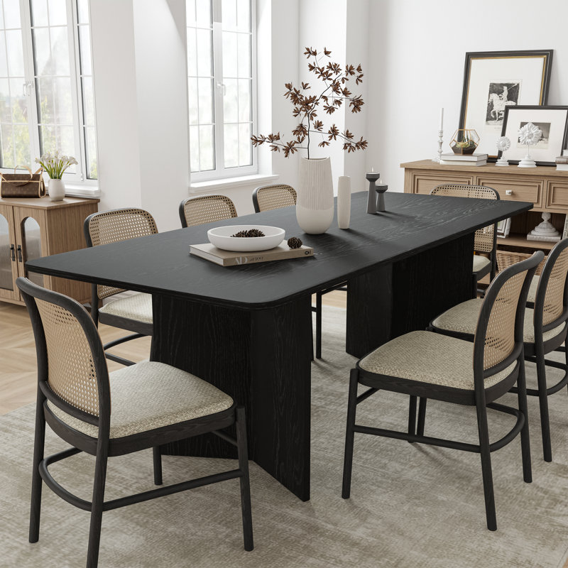 Chantai 33.5"W×30"H Wooden Dining Table, Black, 30"H x 79"L x 33.5"W