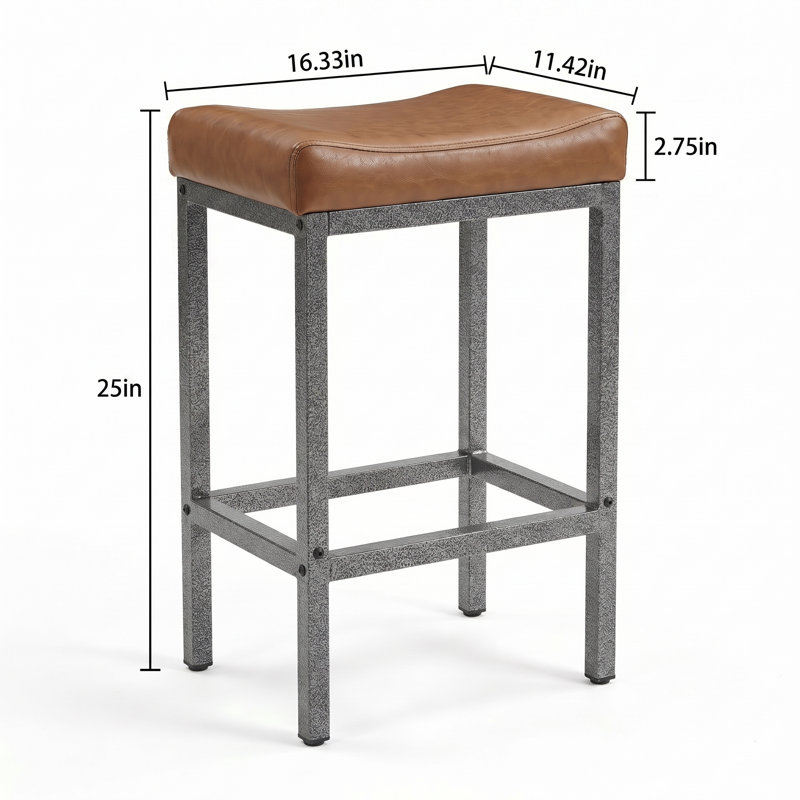 Bar Stools Set Of 2, 24 Inch Backless Counter Height Bar Stools With Soft Leather Seat, 400 Lb Heavy Duty Padded Saddle Barstool Chair For Modern Kitchen Island Counter