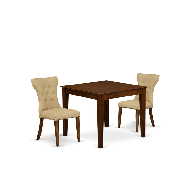 Ensemble de table de salle à manger 3 pièces comprenant une table de cuisine carrée et 2 chaises rembourrées, noyer antique