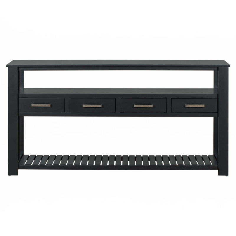 Console de 62,2 po avec 4 tiroirs et 2 tablettes pour le salon, Noir