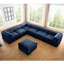 Grand canapé modulaire pour le salon - 6 places, rangement, chenille bleue, dossier cylindrique et accoudoir cylindrique en chenille-1601504810