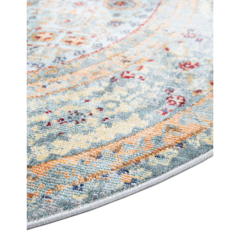 Tapis orange d'inspiration persane Maggie, Rond 6 pi 1 po