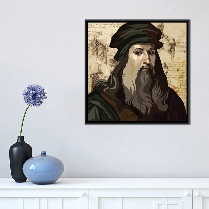 «Leonardo da Vinci», impression sur toile, H 37 po x l 37 po x P 1,5 po, Toile avec cadre noir, Pas de tapis