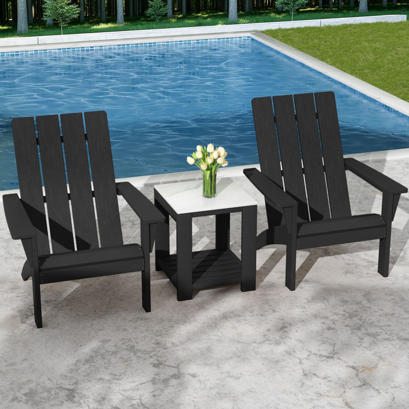 4-Piece Weather-Resistant HDPE Adirondack Chair With Side Table, Black