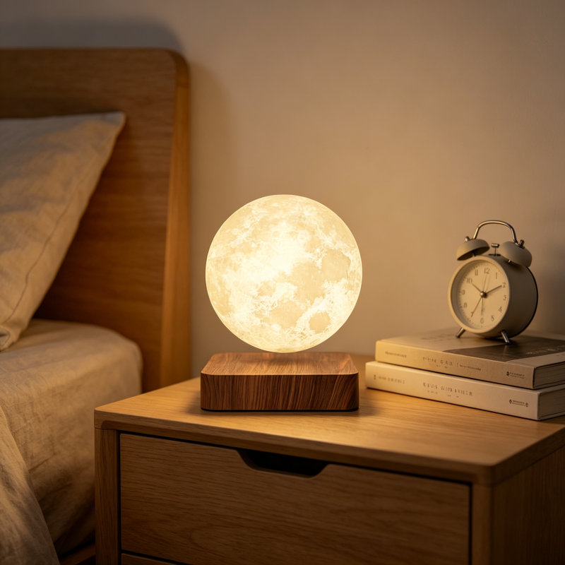 Magnetic Levitation Moon Lamp, Auto Rotating Floating LED Touch Light, Creative Artistic Night Light for Bedroom, Desk Decor & Presents