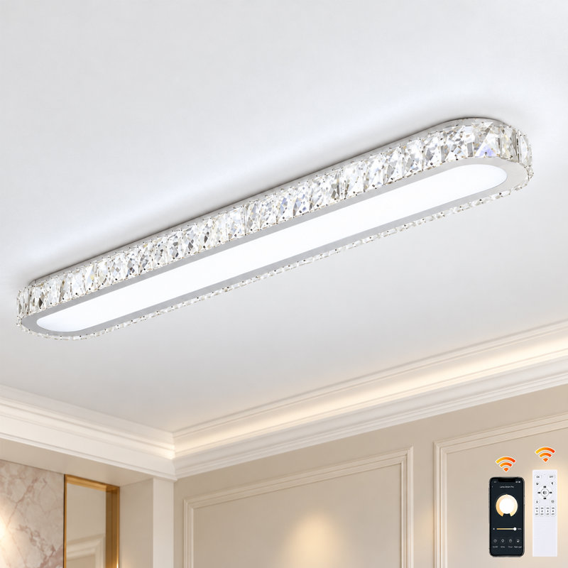 1 - Light 47.2" Rectangle Crystal Led Dimmable Flush Mount, 47.24" W x 5.91" D