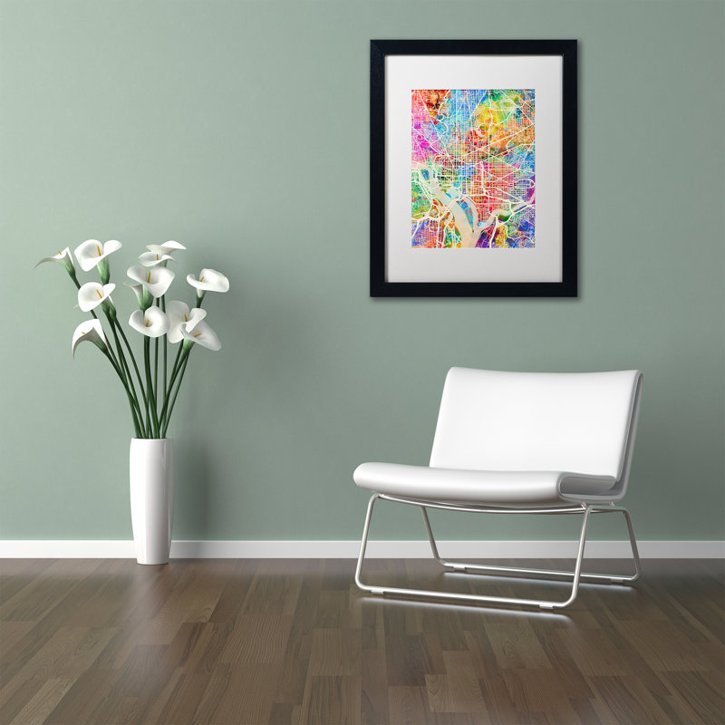"washington dc map" par michael tompsett, impression sur toile encadrée, H 20 po x l 16 po x P 0,5 po, Blanc
