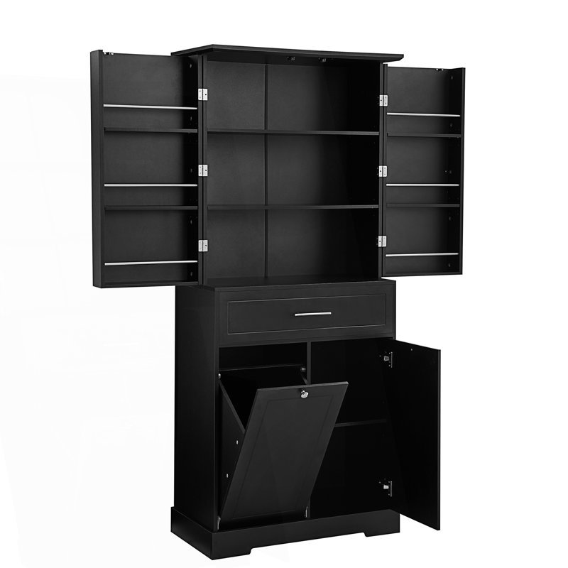 Armoire de rangement pour salle de bain avec panier à linge inclinable, armoire d'appoint