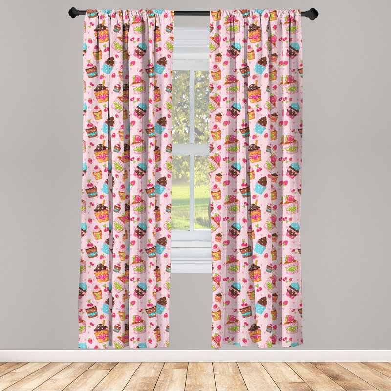 Kitchen Cupcakes Semi-Sheer Rod Pocket Curtain Panels, 28" x 95"