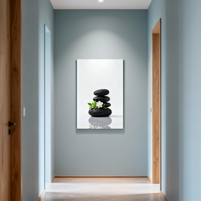 Bain et lessive pierres noires fleur blanche équilibre zen harmonie paisible, H 36 po x l 24 po