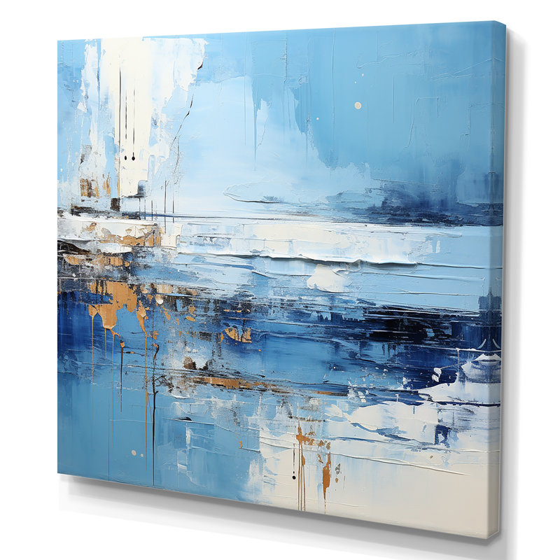 «Blue and Beige Tranquility Beach III - Coastal Minimalisme», art mural, Toile tendue, H 30 po x l 30 po