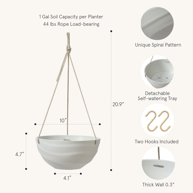 10 Inch Hanging Planters For Indoor Plants, Outdoor Garden Planter Pots With Self-Watering Tray, Oatmeal