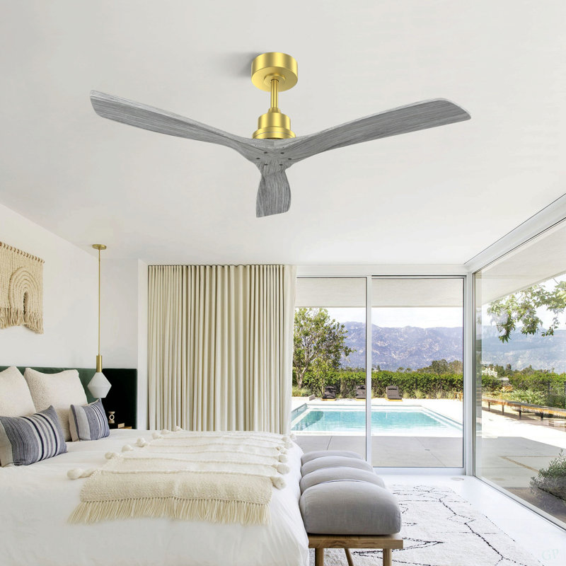 Ventilateur de plafond 52 pouces intérieur sans lumière 3 pales en bois massif télécommande DC Moteur