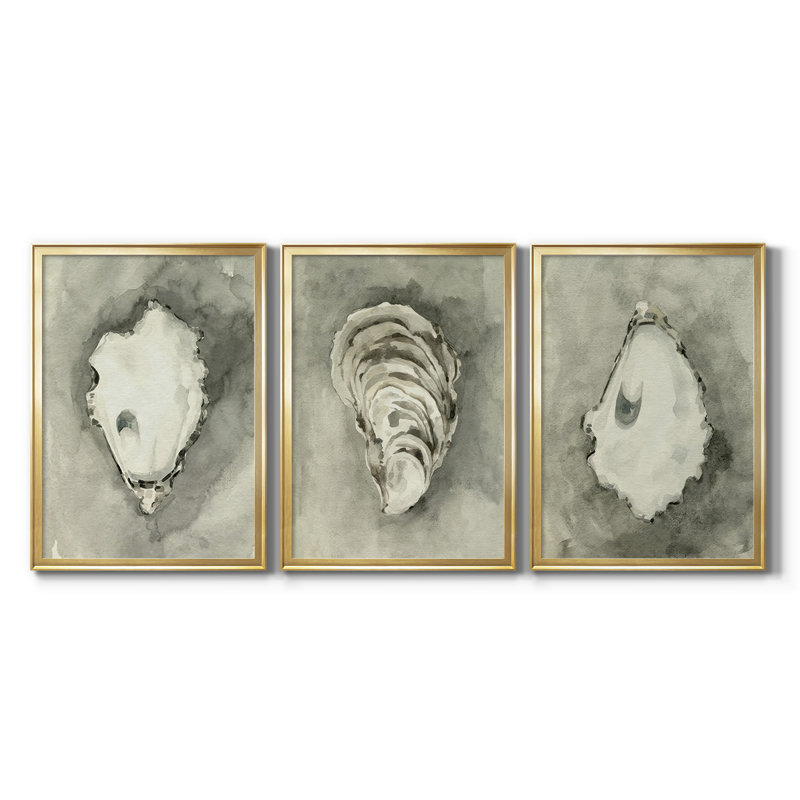 Neutre Oyster Shell I - Toile tendue avec châssis sur mesure - 3 pièces, H 21 po x l 30 po, Doré