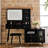 Black Makeup Table With Adjustable Cabinet, Large Mirror, And Generous Storage, Featuring Drawer Divided Compartments Fluted Glass Door For Bedroom Decor Modern Dressing 3 - Color Lighting, Side-491809230
