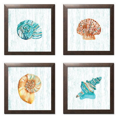 Beautiful Gold And Teal Watercolor Shells by Sara Berrenson - 4 Piece Print on Canvas