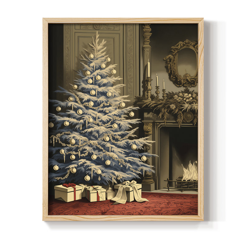 «Christmas Holiday Art», reproduction encadrée - bois massif, H 15 po x l 12 po, Naturel