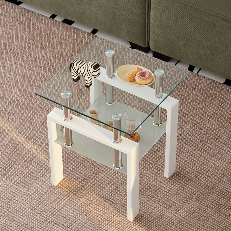 Table de rangement de salon, verre trempé avec 2 conceptions pour des meubles efficaces, table d'appoint