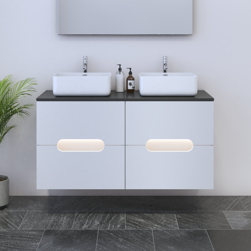 Meuble-lavabo double 47,2 po avec plateau Kashden, Noir