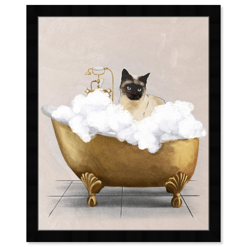 Bath Bath Cat - peinture encadrée, Cadre noir, H 22 po x l 22 po