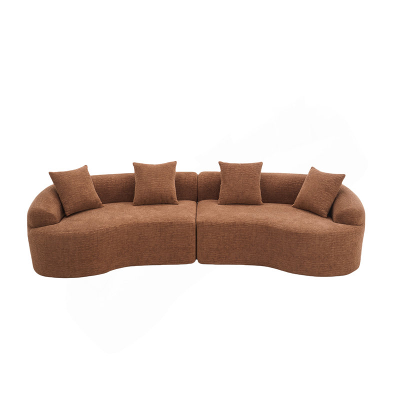 Canapé modulaire incurvé en polyuréthane caramel à compression complète, canapé modulaire en chenille 30D pour appartement et salon, L 110 po 800, 60 fermeté avec 4 coussins