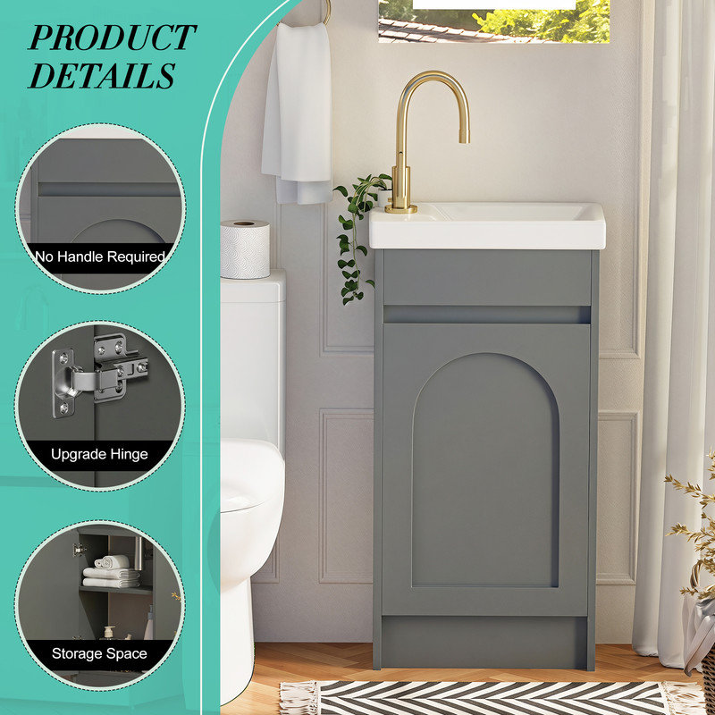 21mm Single Bathroom Vanity with Drop In Ceramic Basin, Grey