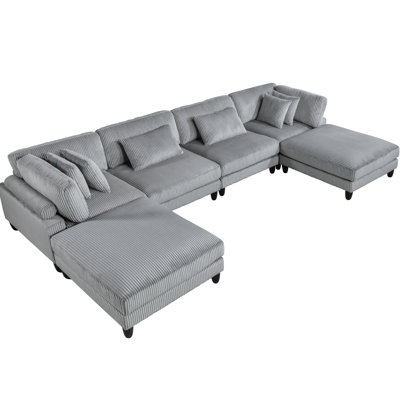 Modern Gray Corduroy 6Pc Sectional Living Room - 2 Armless Chairs, Corner Seats, Ottomans And Intriguing Pillows Modular In Fabric Mesmerizing
