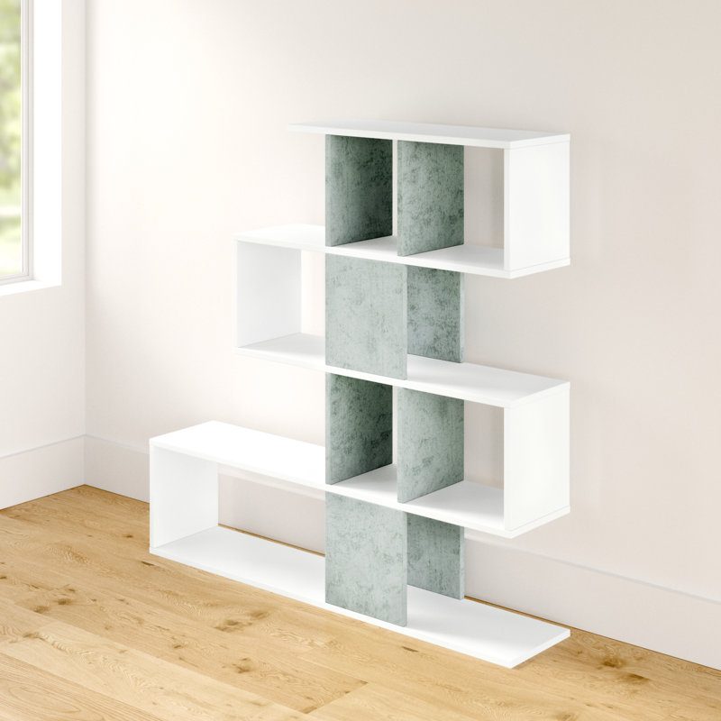 Bookshop Pueblo, Bookcase With 7 Compartments, Modern Office Shelf, Wall Unit With Shelves, White/Grey