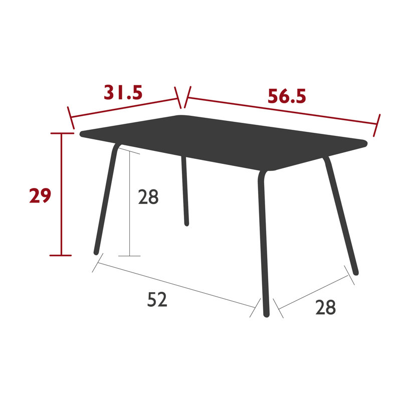 Table de salle à manger en aluminium Luxembourg, Romarin, L 31,5 po x L 56,5 po x H 29 po