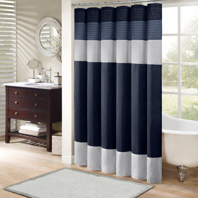 Rideau de douche pour salle de bain en microfibre à rayures en microfibre, 72 x 72 pouces, bleu marine