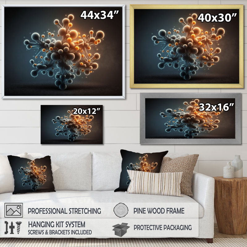 Atome abstrait 3D sur toile, H 24 po x l 32 po x P 1 po, Toile tendue