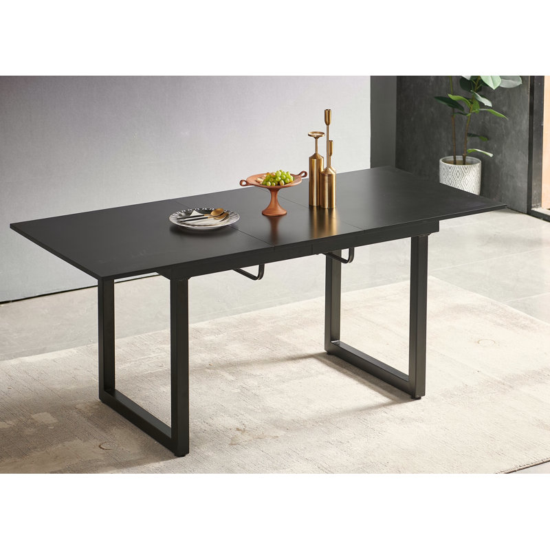 Table de salle à manger carrée extensible avec pieds en métal, Noir, Noir