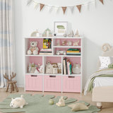 Toy Storage Cabinet With 3 Movable Drawers & 6 Cubes, Children's Toy Shelf Kids Bookshelf With Wheels