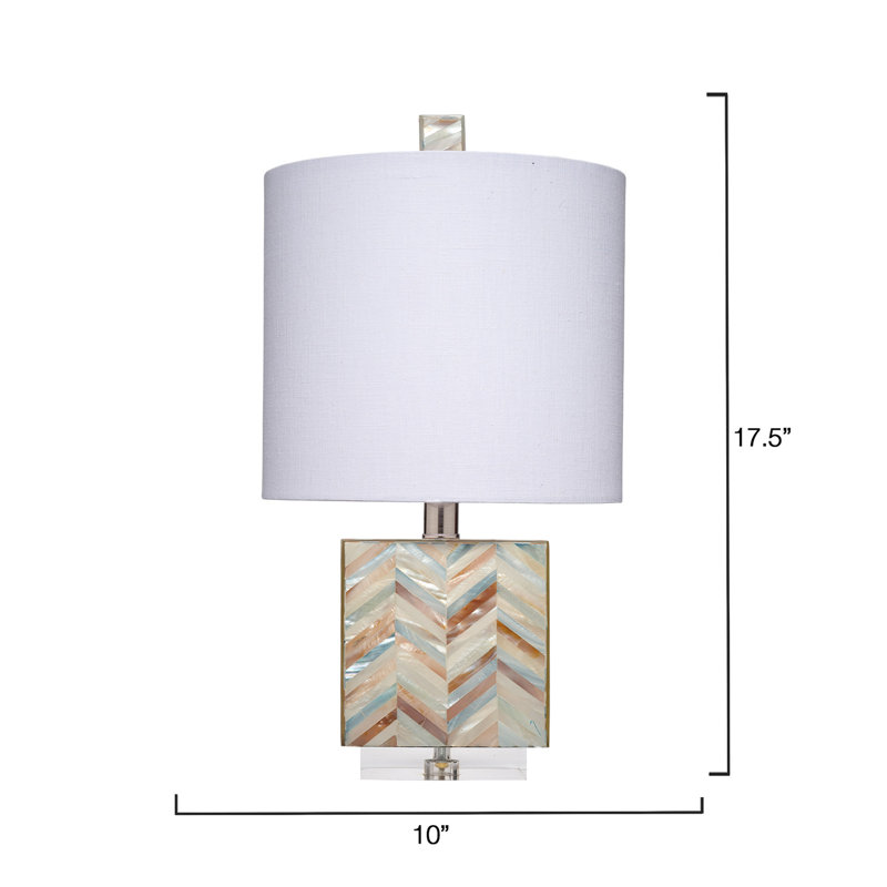 Garbo Mother of Pearl Table Lamp with Linen Shade, Blue/White/Red, White