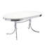 Table de salle à manger ovale rétro 5 places, fini blanc, 4 couverts, piètement évasé et chaises rembourrées en tissu au ton nostalgique, pieds en métal sur les 4 côtés.